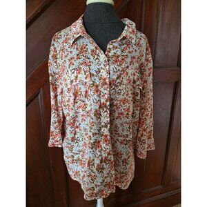 Eddie Bauer Womens Floral Print Button-Up Shirt XXL